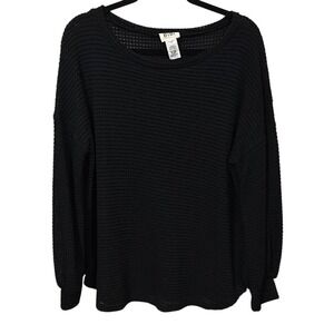 BiBi Black Ribbed Long‎ Sleeve Sweatshirt Blouse Top